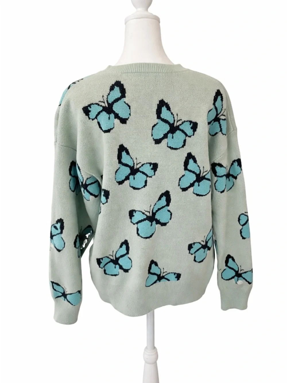 Butterfly Pattern Mint Blue Crewneck Sweater - Picture 3 of 3